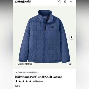 Patagonia Kids Size XL 14 Nano Puff® Brick Quilt Jacket Utility Blue color